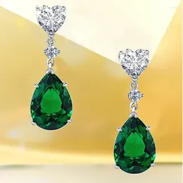 Stud Earrings Fashionable Water Drop Green S925 Pure Silver Luxury Set With High Carbon Diamond Love Engagement Jewellery