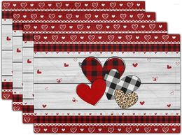Table Mats Valentines Day Placemats Set Of 4 Red Plaid Heart White Wood Linen Washable Kitchen Mat Heat-Resistant Place 12x18 In