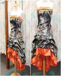 2016 Orange Camo Short Prom Dresses Strapless Pick Up Elastic Satin Corset Lace Up Backless Evening Party Dresses High Low Country1144148