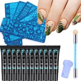 Tool Nail Art Stamping Plates Set Flower Leaf Glass Line Stainless Steel Design Gel Nail Polish Printing Stencil Tools Safb01062