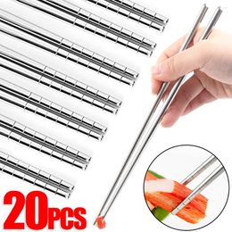 Chopsticks 2/20pcs Stainless Steel Non-Slip Chinese Japanese Korean Sushi Chopstick Reusable Metal Tableware Set Dishwasher Safe