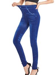 Casual Leggings Women High Waist Jeggings Blue False Jeans Elegant Clothes Ladies Stretchy Long Pants