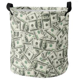 Laundry Bags Money Dollar Pattern Dirty Basket Foldable Round Waterproof Home Organizer Clothing Children Toy Storage