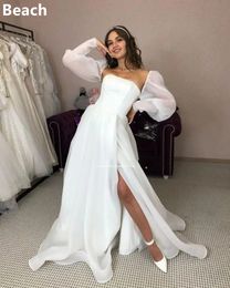 Saudi Arabia Wedding Dresses 2024 Organza Sleeves Bride Dresses Side Split Dubai African Wedding Gowns Vestidos De Novia
