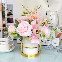 Decorative Flowers Simulation Flower Decoration Living Room Bedroom Table Set Wall Potted Plant Bouquet High-end Rose