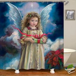 Shower Curtains Christmas Angel Girl Giving Gifts Red Flower Curtain