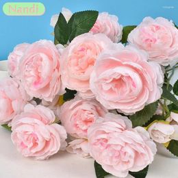 Decorative Flowers 66cm Artificial Silk Rose High Quality Fake Flower Peony Long Branch 3 Heads Wedding Valentine's Day Home Decor