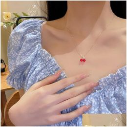 Pendant Necklaces Wine Red Cherry Gold Colour 14K Yellow Necklace For Women 2024 New Personality Fashion Jewelry Birthday Drop Deliver Dhvt1