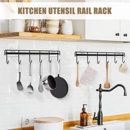 Hooks Adhesive Wall Rack For Spoon Towel Space Saving Kitchen Utensils Storage Row Hanger 6 Metal Organizer