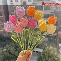 Decorative Flowers Crochet Tulip Ins Hand-woven Artificial Flower Bouquet Birthday Gift Mother's Day