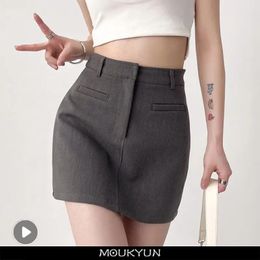 MOUKYUN High Waist Mini Skirt Elegant Simple Office Ladies Allmatch Aline Suit Bag Hip Korean Style 240402