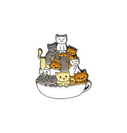 Cartoon Animal Dog Brooches Cat Noodle Bowl Pins Enamel Alloy Badge For Cowboy Backpack Accessories 636 H19150138