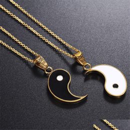 Pendant Necklaces Yin Yang Necklace Matching 2 Pieces Stainless Steel Puzzle Piece Birthday Jewlery Gifts For Couple Or Friends Drop D Dhlue