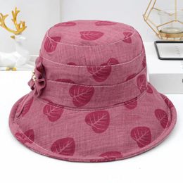 Wide Brim Hats Sun Hat With Flower Decoration Trendy Summer Fisherman Stylish Women's Large Leaf Print For