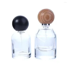Storage Bottles 30ml Perfume Spray Bottle Travel Portable Glass Atomizer Wooden Cap Clear Black Sprayer Pump Cosmetic Container