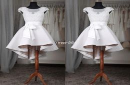 White High Low Short Prom Dresses Lace Illusion Crew Neckline Cap Sleeves Satin 2019 Cheap Graduation Homecoming Dress Party Queen7286085