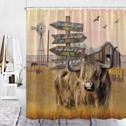 Highland Cattle Shower Curtains Longhorn Sunflower Flower Rustic Farmhouse Fabric Decor Bathroom Curtain Bath Accessories Set