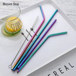 Drinking Straws 8Pcs Colourful Straw Stainless Steel Reusable Cleaner Brush Set Metal Bar Accessories Kitchen Drinkware