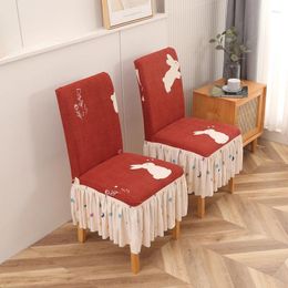 Chair Covers 1pc Skirt Cover With Elastic Band Housse De Chaise Cartoon Style For Kitchen Dining Room Printed Seat