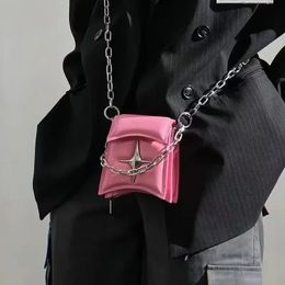 Y2K Vintage Korean Small Chain Shoulder Bag Flap Clutch Purse Handbags Pink PU Leather Gothic Cross Girls Crossbody Ladies Bags 240403