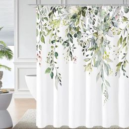 Shower Curtains Curtain Watercolor Plant Leaves And Flowers Bathroom Decoration Waterproof Fabric Set With Hooks