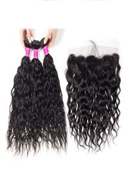 Brazilian Virgin Human Hair Weaves Extensions Water Wave Natual 1B Color 3 Bundles With Lace Frontal 134 Unprocessed High Quality5325149