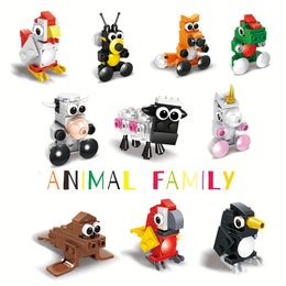 Creative Animal 10 in 1 Building Blocks Cute Mirro Assembly Dairy Cow Unicorn Bee Toy DIY Model Kids Birthday Gifts For Children