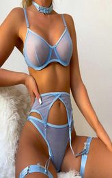 Lace Bra Set Women Mesh Panty Underwear Set 8 Colours Transparent Sexy Lingerie Set6743191