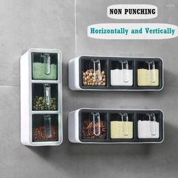 Kitchen Storage No Punching Wall Mount Spice Rack Organiser Sugar Bowl Salt Shaker Seasoning Container Supplies Set Boxes