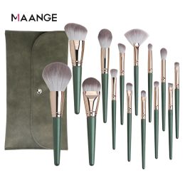 Shadow MAANGE 14pcs Makeup Brushes Set Green Large Loose Powder High Gloss Eyeshadow Foundation Contour Synthetic Hair Cosmetic Tools