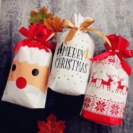 Gift Wrap 10pcs 3 Style Merry Christmas Plastic Packaging Bags Santa Claus Reindeer Tree Drawstring Bag Candy