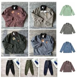 Designer Mens Jacket Vintage Washed Canvas Jackets Denim Jacket Full Zip Up Coat Lapel Neck Woollen Clothes Luxury Red Jean Outwear Padded Coats Man Hip Hop Long Pants