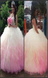 Pink 15 Party Dresses Sweetheart Crystal Beadings Ruffle Skirt Ombre Quinceanera Dresses Sweet 16 Dresses Ball Debutante Gown2412596