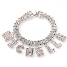 Chains Hip Hop DIY Statement 12mm S-Link Miami Cuban Necklace Baguette Cz Letter Bracelet Anklet Jewellery Own Style