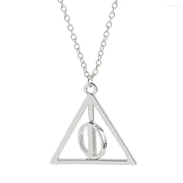 Pendant Necklaces Fashion Deathly Hallows Magic Triangle Rotatable Necklace Golden Swivel Movie Jewellery