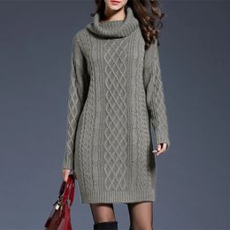 Plus Size Women Casual Knitted Long Sleeve Winter Dresses Sweater Solid Knee Length Loose Fat Female Over Size Dresses 4XL 240329