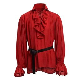 Mediaeval Renaissance Viking Cosplay Bandage Stand Collar Shirt Top Pirate Pants for Men Blouse Loose Male Casual Costume