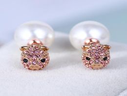 Fashion New York Fashion Real Gold Plated Pink Full Rhinestone Crystal Fly Pig Pearl Brand K Letter S Stud Earrings4675690