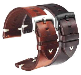 Leather Watchband Black Dark Brown Oil Wax Leather Watch Strap Italian 18mm 20mm 22mm Quick Release Watch Belt Cowhide Handmade H12364106