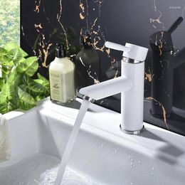 Bathroom Sink Faucets Factory Sales Single Handle Faucet Stainless Steel Basin Mixer Taps White Finish