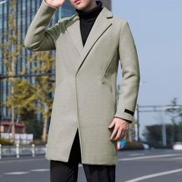 Stylish Coat Streetwear Pure Colour Slim Trench Coat Long Sleeve Temperament Men Jacket for Daily Wear