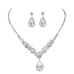 Necklace Earrings Set Luxurious Necklaces Dangling Rhinestone Female Tear Shape Ornaments With Zircon For Bridesmaid Wedding Masquerade