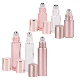 Storage Bottles 1 Piece 5ml/10ml Pink/Matte Rose/Transparent Glass Roll On Bottle With Stainless Steel Roller Ball For Perfume Essential Oil