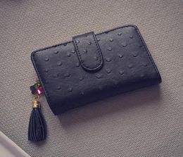 Factory direct selling women bags ostrich women wallet fashion leather short wallet tassel leather handbag purse personalized wall4506664