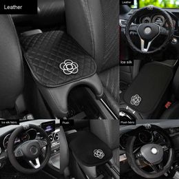 New Creative Camellia Flower Soft Plush Car Steering Wheel Cover Decoration Style Auto Interior Armrest Pad Cushion Accessories