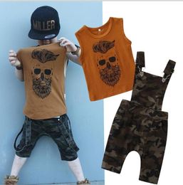 2019 new children039s clothing set European and American style summer boy sleeveless shirt camouflage suspenders twopiece su7523485