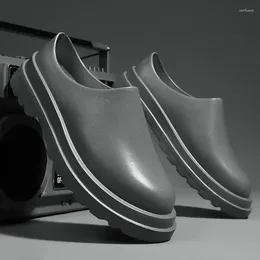 Casual Shoes 2024 Men's Spring Work Leather Foot Waterproof Anti Slip Oil Resistant Black Chef's Chunky Sneakers
