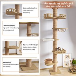 Cat Tree Floor to Ceiling Cat Tower with Adjustable Height Multi-Level Condo with Scratching Post Hammock Pet Activity Center