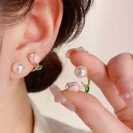 Stud Earrings French Simple Tulip Pearl For Women Fashion Elegant Flower Earring Wedding Party Girls Jewellery Accessories