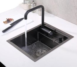 black Hidden Kitchen sink Single bowl Bar Small Size sink Stainless Steel Balcony sinks Concealed black kitchen sink Bar3471419